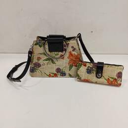 Set of 2 Patricia Nash Floral Convertible Satchel Bag & Card Wallet