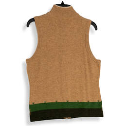 Womens Tan Knitted Mock Neck Sleeveless Full-Zip Vest Size S/P alternative image
