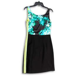 Women Black Green Floral Round Neck Sleeveless Pullover Sheath Dress Size 4 alternative image