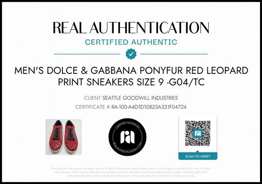 Dolce & Gabbana Men's Pony Fur Red Leopard Print Sneakers Size 9 w/COA image number 2