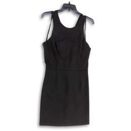 Womens Black Round Neck Pleated Back Zip Sleeveless Sheath Dress Size 8