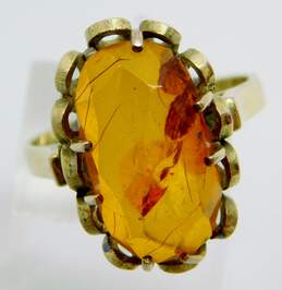 8K Gold Vintage Amber Statement Ring 4.2g