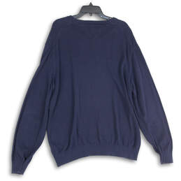 Mens Navy Blue Knit Ribbed V-Neck Long Sleeve Pullover Sweater Size XL alternative image