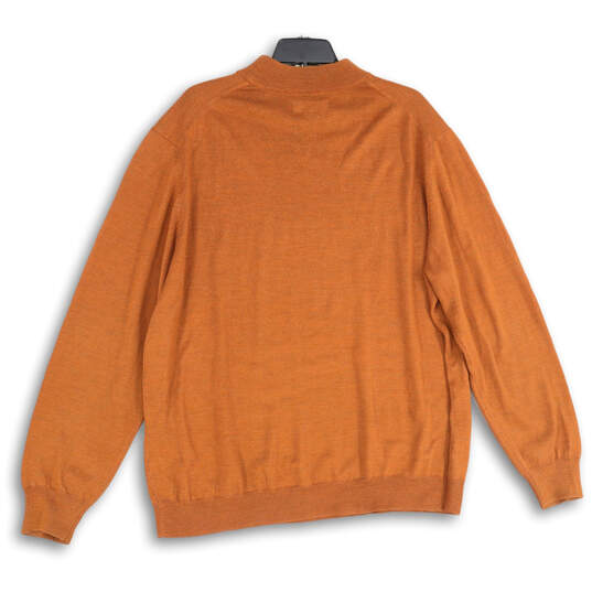 Mens Orange Knitted Long Sleeve Mock Neck Pullover Sweater Size XL image number 2