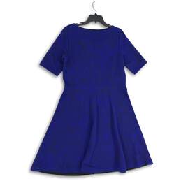 Lands' End Womens Blue Black Round Neck Short Sleeve Fit & Flare Dress Large alternative image