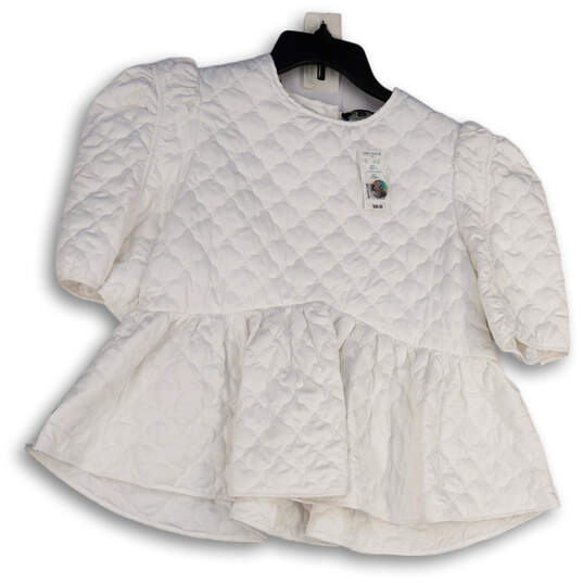 NWT Womens White Quilted Back Button Baby Doll Blouse Top Size Large image number 2