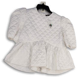 NWT Womens White Quilted Back Button Baby Doll Blouse Top Size Large alternative image
