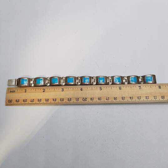 Mexico Sterling Silver Turquoise-Like Inlay Panel Bracelet 44.8g image number 6