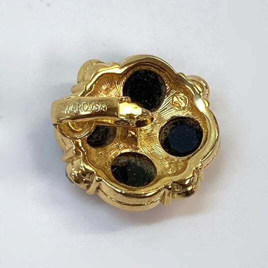 Designer Swarovski Gold-Tone Black Crystal Rhinestone Clip On Earrings image number 3