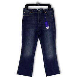 NWT Womens Blue Denim High-Rise Medium Wash Pockets Flared Jeans Size 14/26