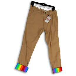 NWT Mens Brown Rainbow Rollup Pockets Straight Leg Chino Pants Size 32