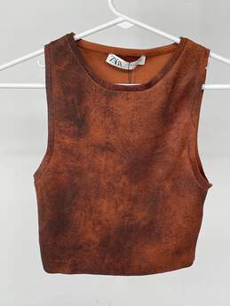 Womens Brown Tie-Dye Sleeveless Knit Cropped Tank Top Size XS T-0528910-D