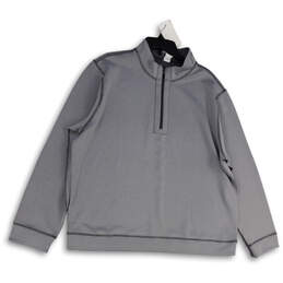Mens Gray White Long Sleeve Mock Neck 1/4 Zip Pullover Sweatshirt Size XXL