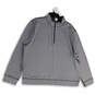 Mens Gray White Long Sleeve Mock Neck 1/4 Zip Pullover Sweatshirt Size XXL image number 1