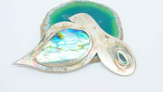 Artisan 925 Sterling Silver Abstract Abalone & Scrolled Serpentine Brooch Pins 35.0g image number 3