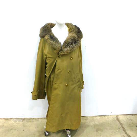 Vintage QMB 2 The Look Fur Lined & Trim Unisex Belted Trench Coat image number 1