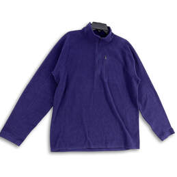 Mens Blue Fleece Mock Neck Long Sleeve 1/4 Zip Pullover Jacket Size L Tall