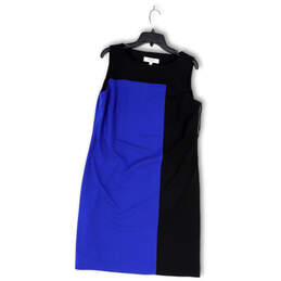 Womens Blue Black Sleeveless Round Neck Stretch Shift Dress Size 10