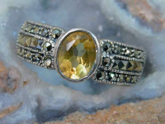 925 Sterling Silver Citrine Marcasite Variety Rings 28.9g image number 2