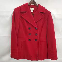 St. John's Bay Women's Red Wool Blend Pea Coat Size Large