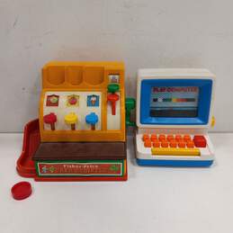 Vintage Fisher Price Toy Cash Register & Tomy Tutor Play Computer Playsets