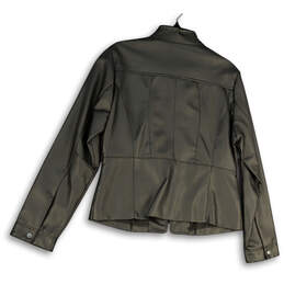 Womens Black Mock Neck Faux Leather Long Sleeve Full-Zip Jacket Size Large alternative image