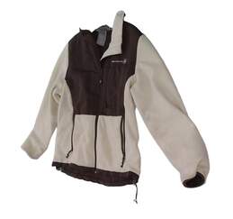 Womens White Long Sleeve Collared Full Zip Fleece Jacket Size Large