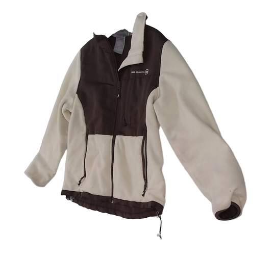 Womens White Long Sleeve Collared Full Zip Fleece Jacket Size Large image number 1