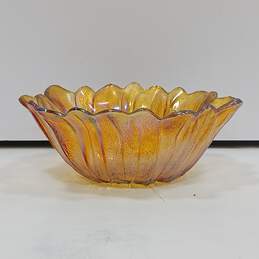 Indiana Lily Pons Amber Carnival Glass Candy Dish