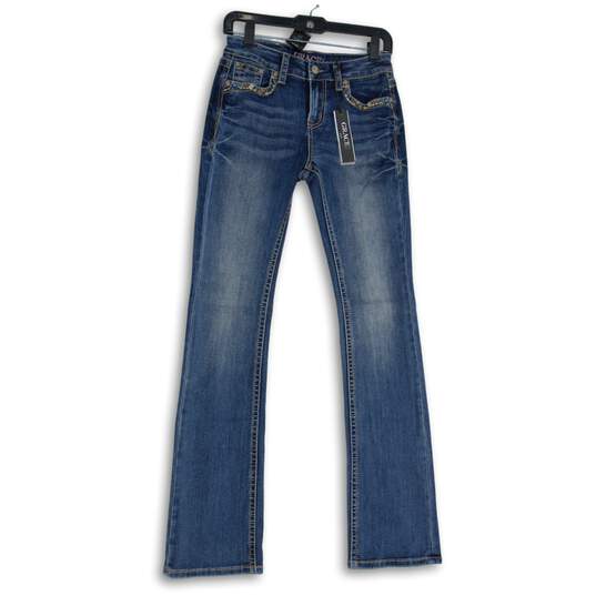 NWT Womens Blue Denim Medium Wash 5-Pocket Design Straight Leg Jeans Size 25 image number 1
