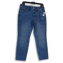 NWT Womens Blue Denim Medium Wash 5-Pocket Design Straight Leg Jeans Size 12P