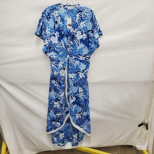 NWT America & Beyond WM's Blue Pineapple Floral Crochet Lace Maxi Dress Size XL image number 1