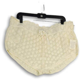 NWT Womens White Flat Front Crochet Drawstring Hot Pants Shorts Size Large