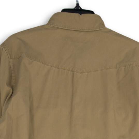 NWT Express Mens Tan Khaki Long Sleeve Collared Button-Up Shirt Size Medium image number 4