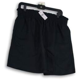 NWT Womens Black Elastic Waist Flat Front Utility Shorts Size Medium