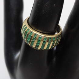 14K Yellow Gold Multi Row Green Glass Accent Dome Ring Size 9 - 5.2g