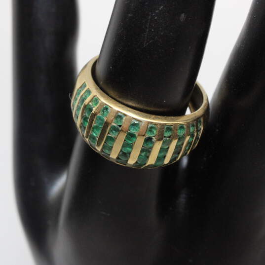 14K Yellow Gold Multi Row Green Glass Accent Dome Ring Size 9 - 5.2g image number 1