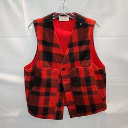 Filson Wool Plaid Button Up Red & Black Vest No Size