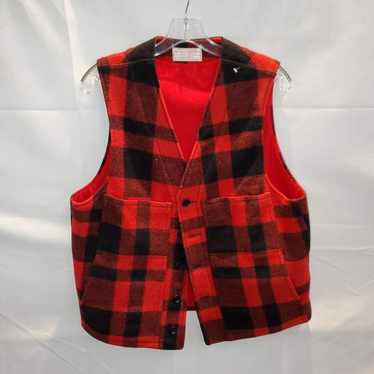 Filson Wool Plaid Button Up Red & Black Vest No Size image number 1