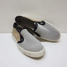 Vince Women's Bram Slip On Shoe Size 6.5 White Mesh Black Leather Sneaker Loafer