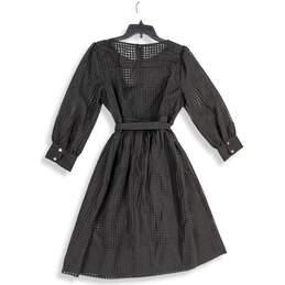 Calvin Klein Womens Black Long Sleeve Belted Waist Back-Zip A-Line Dress Size 12 alternative image