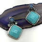 Designer Givenchy Silver-Tone Faceted Teal Stone Square Drop Earrings image number 2