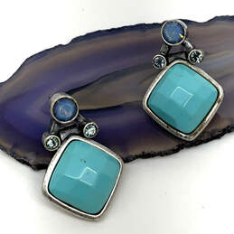 Designer Givenchy Silver-Tone Faceted Teal Stone Square Drop Earrings alternative image
