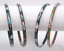 Vintage Cloisonne Floral Colorful Enamel Bangle Bracelets 42.3g