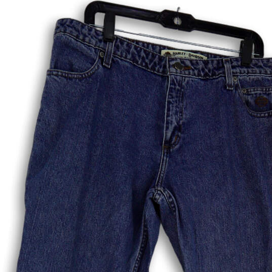 Womens Blue Denim Medium Wash Pockets Stretch Straight Leg Jeans Size 16P image number 3