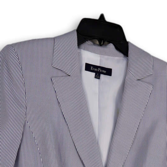 Womens Blue White Striped Long Sleeve Notch Lapel One Button Blazer Size 8 image number 3