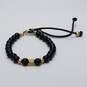 NCN Sterling Silver Onyx 6.3mm Bead Leather Cord 6.5inch Bracelet 10.0g image number 1