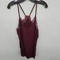 V-Neck Sleeveless Lace Trim Spaghetti Strap Camisole Cami Tank Top Wine Red image number 1