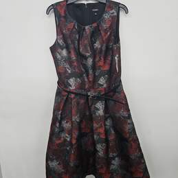 Roz & Ali Red & Silver Floral Sleeveless Dress