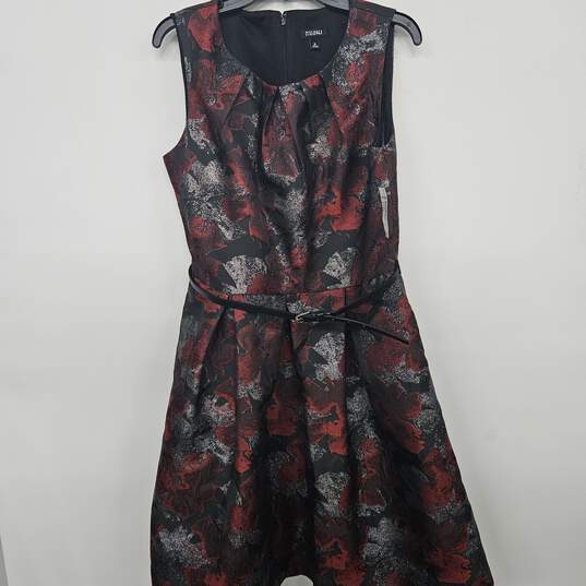 Roz & Ali Red & Silver Floral Sleeveless Dress image number 1